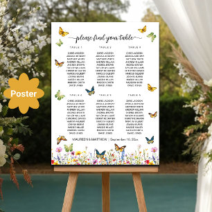 Wildflowers Butterflies 6 Tables Wedding Seating Poster