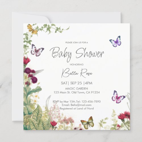 Wildflowers Butterflies Baby Shower Invitation