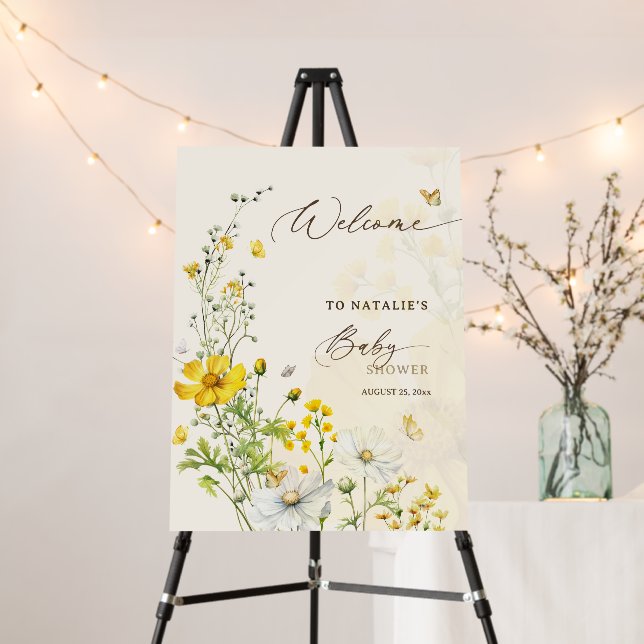 Wildflowers Butterflies Baby Shower Welcome Foam Board (In Situ (Stand))