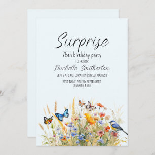 Wildflowers Butterflies Birds Surprise 75th Invitation