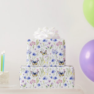 Wildflowers Butterflies Blue Yellow Baby Shower Wrapping Paper