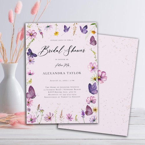 Wildflowers Butterflies Boho Garden Bridal Shower Invitation