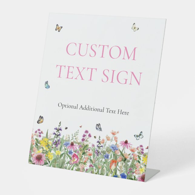 Wildflowers & Butterflies Custom Text Pedestal Sign (Front)