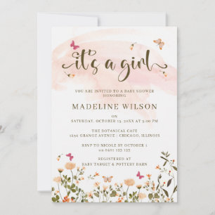 Wildflowers & Butterflies   Elegant Baby Shower Invitation