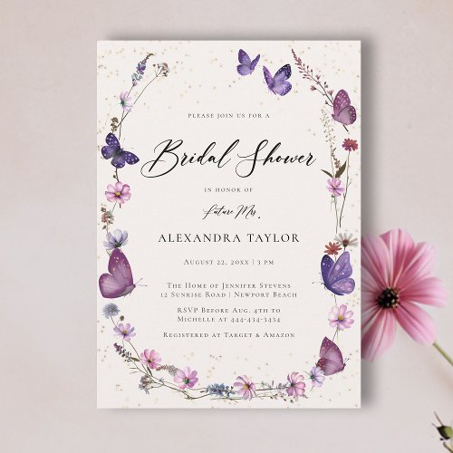 Wildflowers Butterflies Floral Chic Bridal Shower Invitation