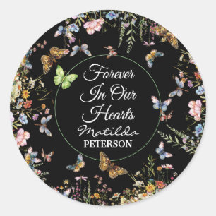 Wildflowers Butterflies Greenery Funeral Classic Round Sticker
