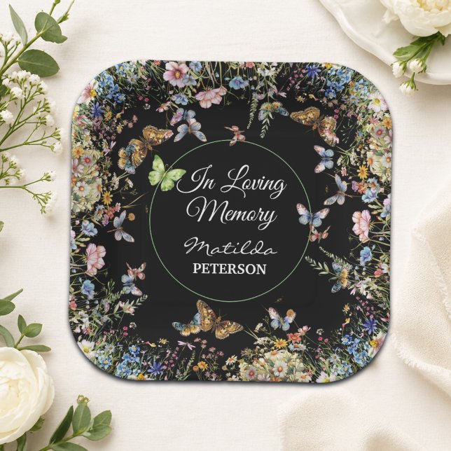 Wildflowers Butterflies Greenery Funeral  Paper Plates (Creator Uploaded)