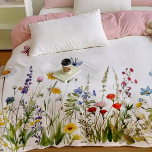 Wildflowers butterflies Pale Pink Duvet Cover