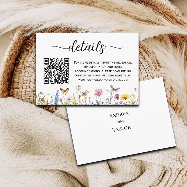 Wildflowers Butterflies QR Code Wedding Details Enclosure Card (Creator Uploaded)