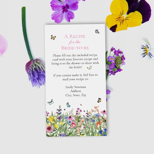 Wildflowers  Butterflies Recipe Request Enclosure Card