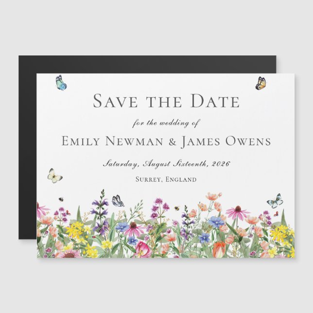 Wildflowers & Butterflies Save the Date Magnetic Invitation (Front/Back)