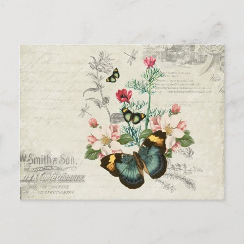 Wildflowers Butterflies Vintage Ephemera Postcard