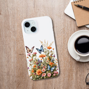 Wildflowers Butterflies Watercolor Garden iPhone 15 Case