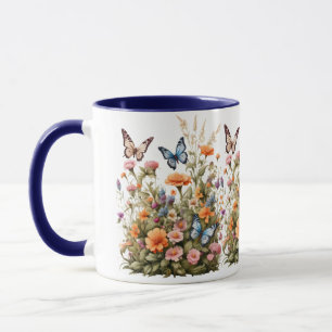 Wildflowers Butterflies Watercolor Garden Flowers Mug