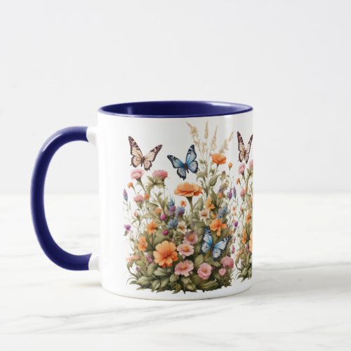 Wildflowers Butterflies Watercolor Garden Flowers Mug