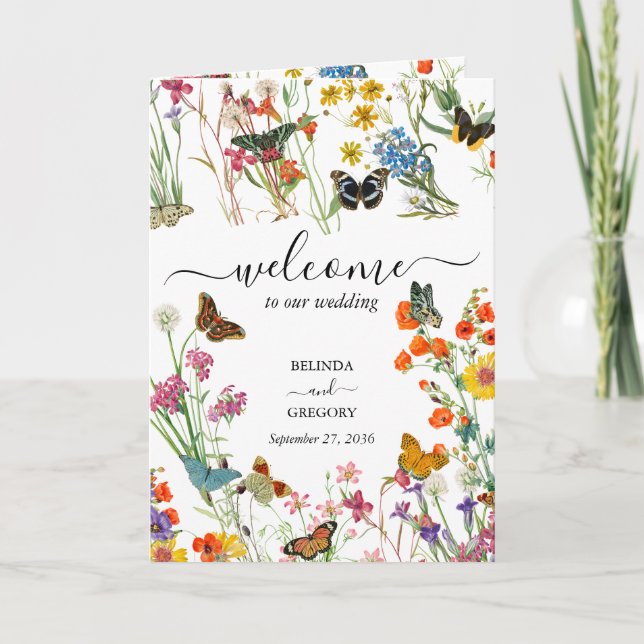 Wildflowers Butterflies Wedding Order of Service Program (Front)