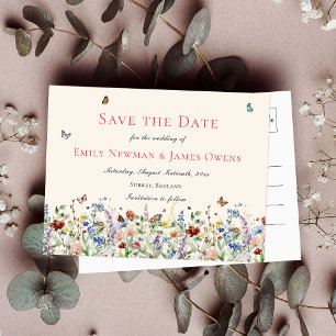 Wildflowers & Butterflies Wedding Save the Date Postcard
