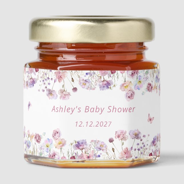 Wildflowers Butterfly Baby Shower Honey Jar Favors (Front)