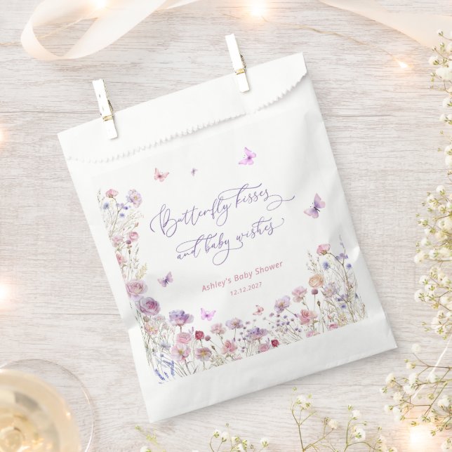 Wildflowers Butterfly Kisses Baby Shower Favor Bag (Clipped)