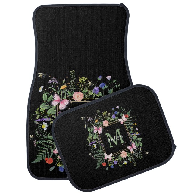 Wildflowers Butterfly Monogram Car Floor Mat (Set)