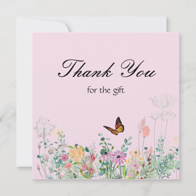 Wildflowers Butterfly Pink Thank You Card (Front)