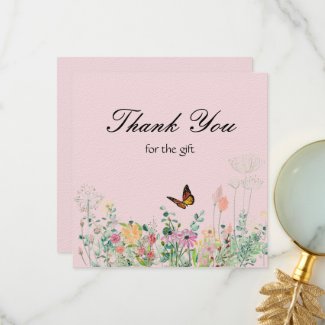 Wildflowers Butterfly Pink Thank You Card