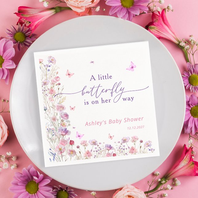 Wildflowers Butterfly Purple Pink Girl Baby Shower Napkins (Creator Uploaded)