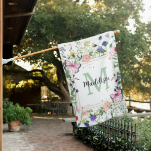 Wildflowers Butterfly Spring House Flag