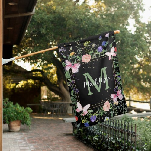 Wildflowers Butterfly Summer House Flag