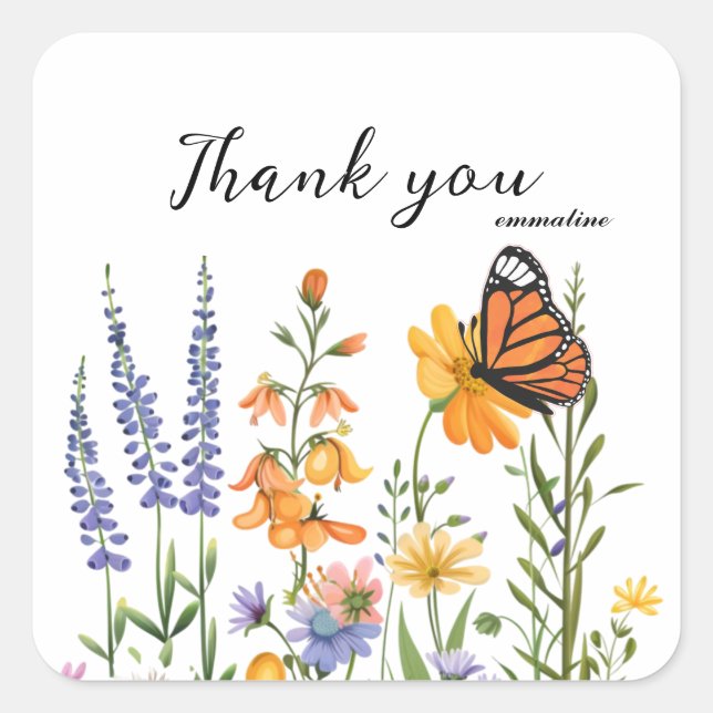 Wildflowers Butterfly Thank you Sticker (Front)