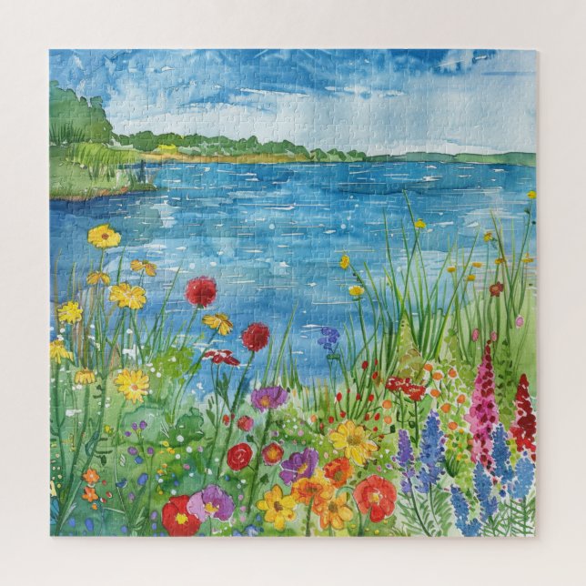 Wildflowers by a Lake Jigsaw Puzzle (Vertical)