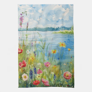 Wildflowers by a Lake Kitchen Towel