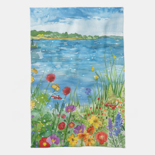 Wildflowers by a Lake Kitchen Towel