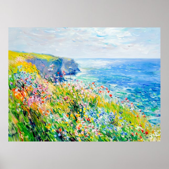 Wildflowers by the Cliff Impressionist Coastline Poster (Front)