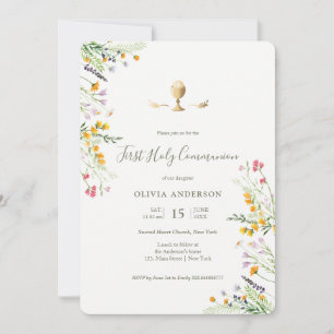 wildflowers calice First Communion Invitation