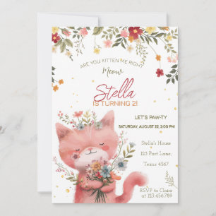wildflowers cat girl birthday invitation