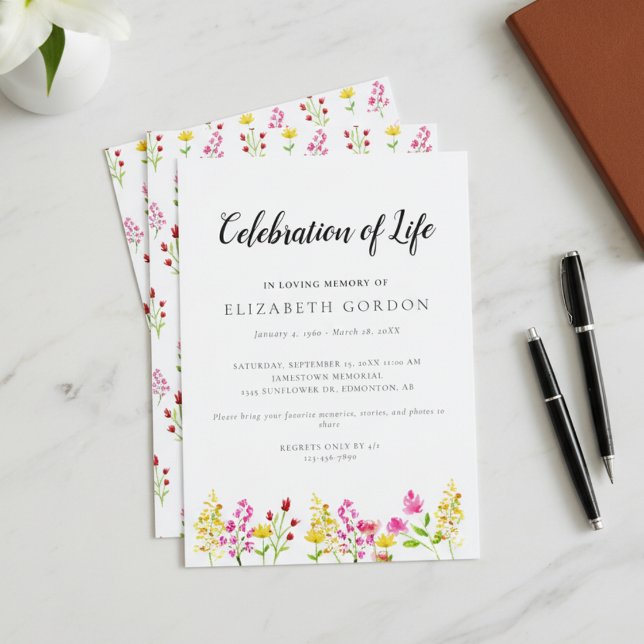 Wildflowers Celebration of Life Funeral Memorial Invitation (Creator Uploaded)