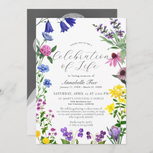 Wildflowers Celebration of Life Funeral Memorial Invitation