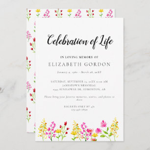 Wildflowers Celebration of Life Funeral Memorial Invitation