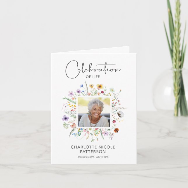 Wildflowers Celebration of Life Photo Prayer Card (Front)