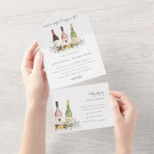 Wildflowers Cheers to Love Wine Bottles Wedding All In One Invitation