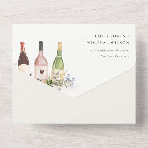 Wildflowers Cheers to Love Wine Bottles Wedding All In One Invitation