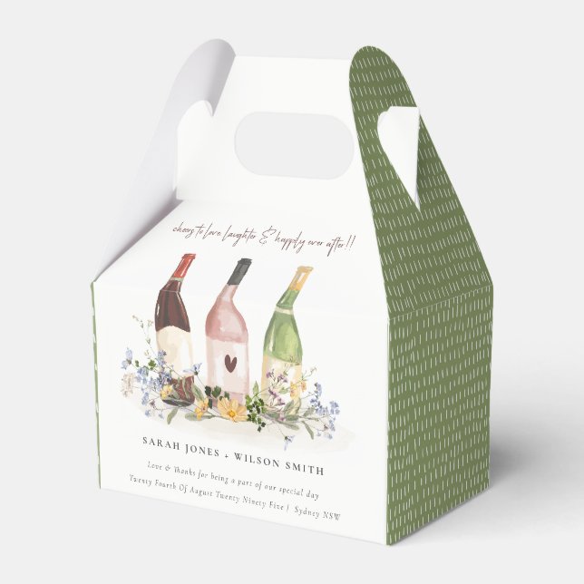 Wildflowers Cheers to Love Wine Bottles Wedding Favor Boxes (Front Side)