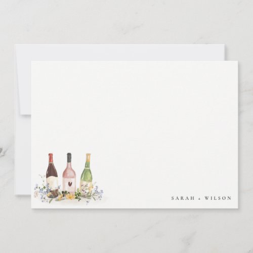 Wildflowers Cheers to Love Wine Bottles Wedding Note Card