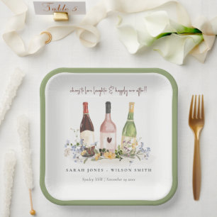 Wildflowers Cheers to Love Wine Bottles Wedding Paper Plates