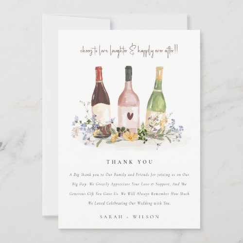 Wildflowers Cheers to Love Wine Bottles Wedding Thank You Card