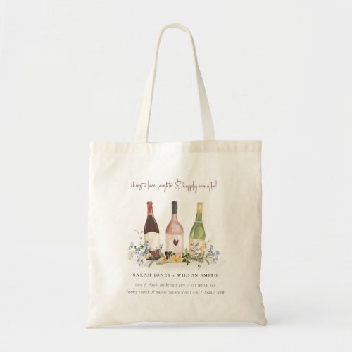 Wildflowers Cheers to Love Wine Bottles Wedding Tote Bag