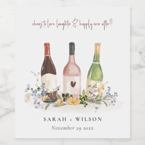 Wildflowers Cheers to Love Wine Bottles Wedding Wine Label Zazzle