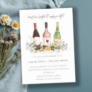 Wildflowers Cheers Wine Bottles Couples Shower Invitation