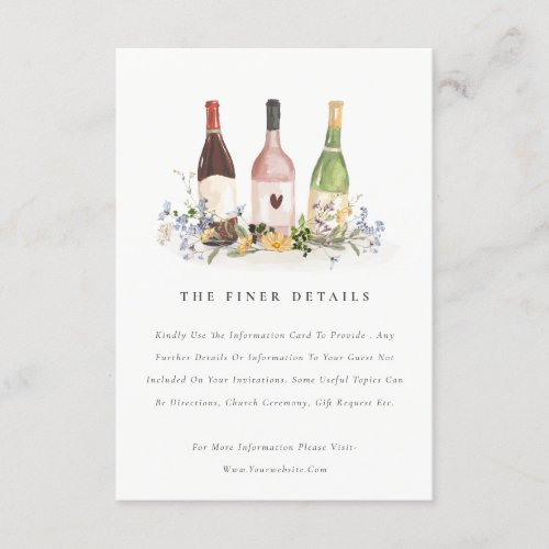 Wildflowers Cheers Wine Bottles Wedding Details Enclosure Card